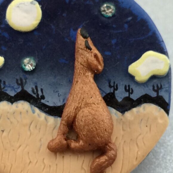 Handmade Coyote Howling at Desert Moon Polymer Clay Earrings Southwest Boho - Picture 11 of 16